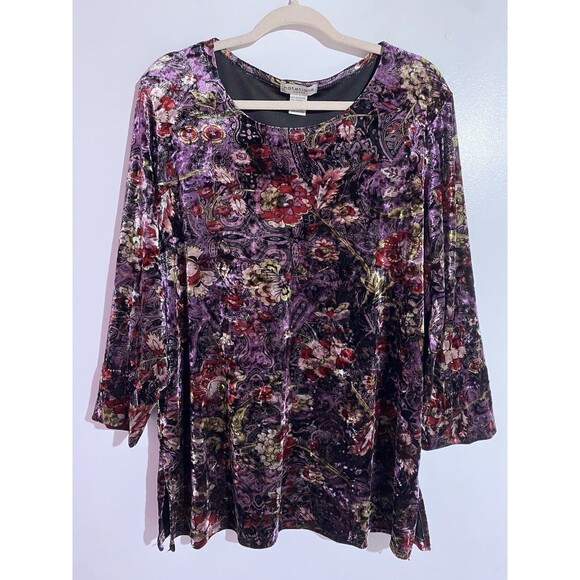 Notations Tops - Velvet Burnout Blouse Top 1X Purple Floral Whimsigoth Fairygrunge Boho Feminine